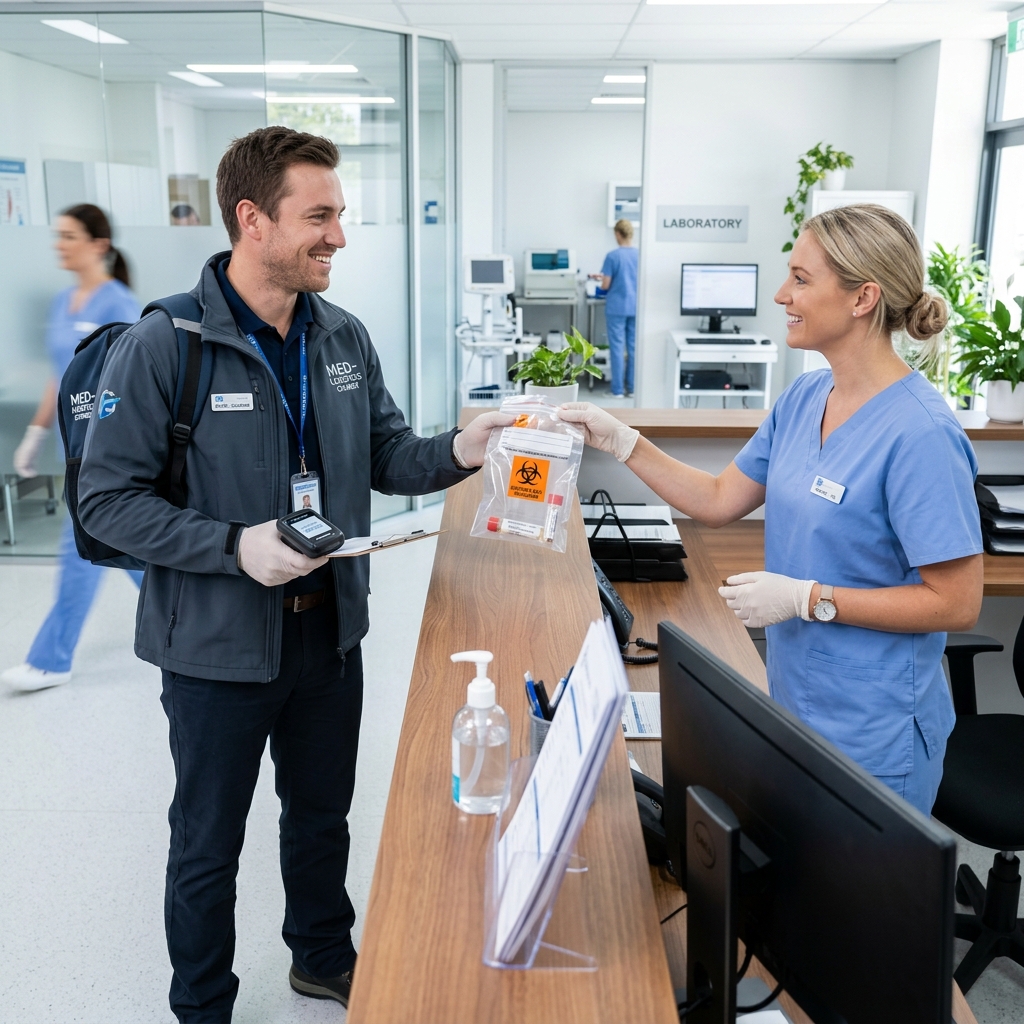 Courier receiving medical specimen